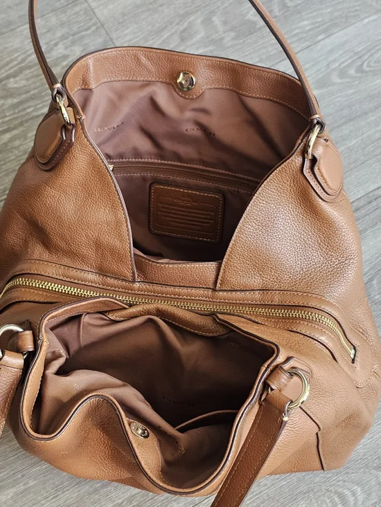 COACH Edie 31 Light Saddle Refined Pebbled Leather Shoulder Handbag. Brown - Picture 7 of 12